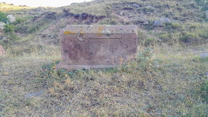 Ancient Armenian cemetery. Christian Grave of 1800. Burial place. Carved tombstone. Very old...