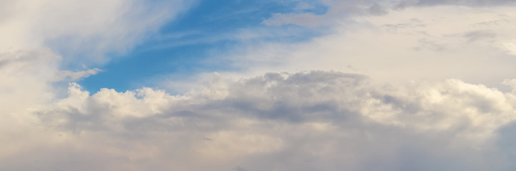 Panorama of blue sky with white clouds in the evening