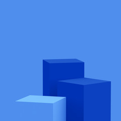 3d blue cubes square podium minimal studio background. Abstract 3d geometric shape object illustration render. Phantom blue color.Display for technology Innovation product.