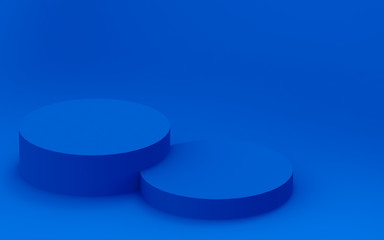 3d blue cylinder podium minimal studio background. Abstract 3d geometric shape object illustration render. Display for technology product.