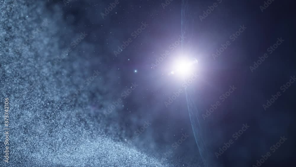 Wall mural abstract universe with sun and 3d planet. cosmos with artistic dust and sphere in motion.