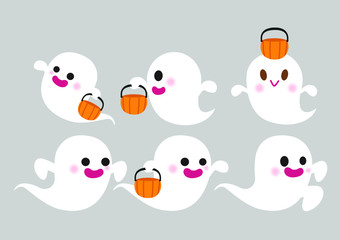 cute vector ghosts icons halloween design set kawaii white ghost collection on isolated background 