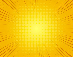 Pop art yellow comics book cartoon magazine cover. Cartoon funny retro pattern strip mock up. Vector halftone illustration.