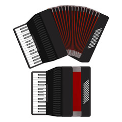 Cartoon Color Bayan Accordion Set Flat Design Style. Vector