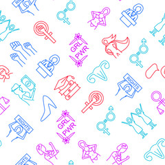 Feminism Signs Thin Line Concept Seamless Pattern Background. Vector
