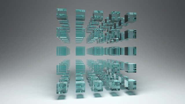 Abstract glass cube splits and rotates, seamless loop