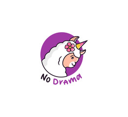 Obraz premium The logo llama no drama. Funny unicorn in the circle on white background