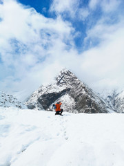 Naklejka na ściany i meble skier on the top of mountain