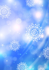 Naklejka premium Bright abstract composition, falling snowflakes, spinning particles, glare. Magic concept with bokeh effect for design of cards, banners, flyers or backgrounds.