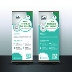 Healthcare and medical roll up design. roll up banner design layout. Vertical banner design template.