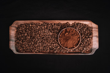 Evolution of coffee on black background