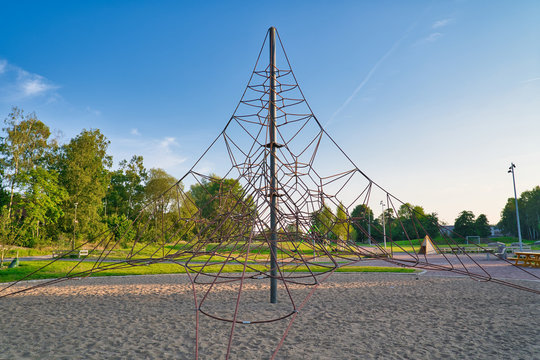 Rope Jungle Gym Set Up In A Large Park Area