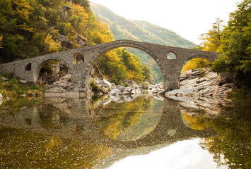 Fototapeta na wymiar Devil bridge, bridge 16th century in Rhodope hills, Bulgaria.