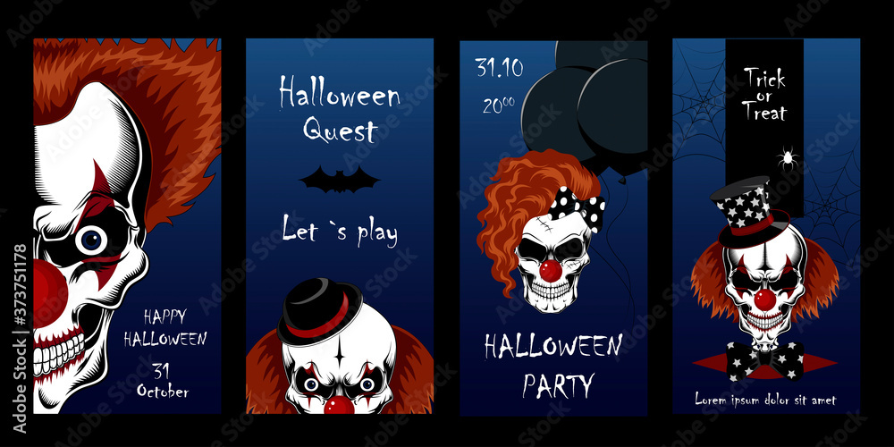 Canvas Prints set of vector illustrations for the day of halloween. scary, evil clowns. design elements for cards,