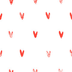 Simple seamless pattern with worn red hearts on a white background. Vector illustration for wallpaper, wrapping paper, textile
