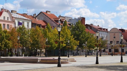 old historic buildings at old market square in Plock, Poland