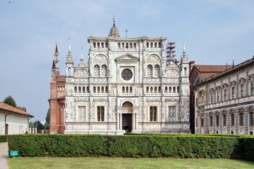 Fototapeta na wymiar Certosa di Pavia (Lombardy Italy) buildings and garden of the historic abbey