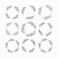 Hand drawn vector wreaths set. Floral round frames, design elements for cards, quotes, invitations and posters