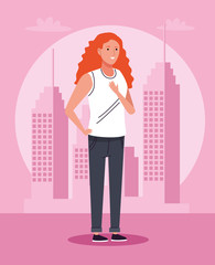 tourist woman standing on the city character