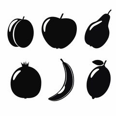 Set of black icons of fruit on white background