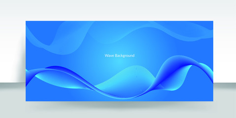 Wave line background with smooth shape. Beautiful waving line in blue background color. Horizontal banner template. Luminosity, communication. 