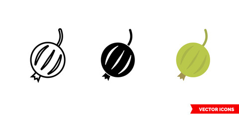 Gooseberry icon of 3 types color, black and white, outline. Isolated vector sign symbol.