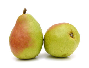Colorful pears over white background