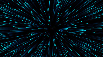 Hyperjump in space. speed of light star wars. particle flow. 3d rendering