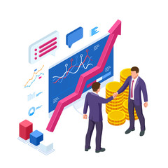 Isometric Business to Business Marketing, B2B Solution, business marketing concept. Two business partners shaking hands.