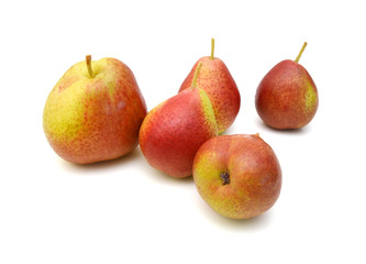 Colorful pears over white background
