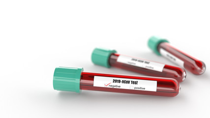 3D rendering of test tubes for covid 19 blood test with selective focus technique