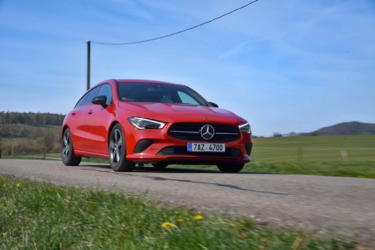Mercedes-Benz CLA 220d. Car while driving. 04-15-2020, Middle Bohemia, Czech Republic.