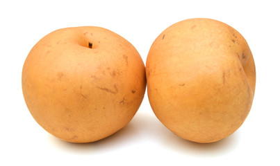 Colorful pears over white background