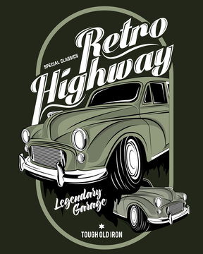 retro highway, illustration of a classic luxury car