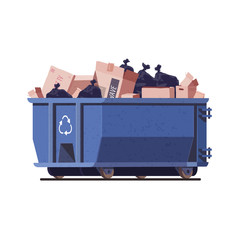 Recycling and garbage collection. Metal container. Building refuse. Cardboard box. Vector isolated illustration in a flat style on a white background.