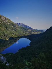 Naklejka na ściany i meble Morskie Oko has a view. Morning above the sea's eye. Holidays in the Tatra Mountains Zakopane.