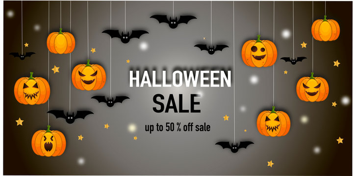 Happy Halloween sale banners or party invitation background. Vector.	
