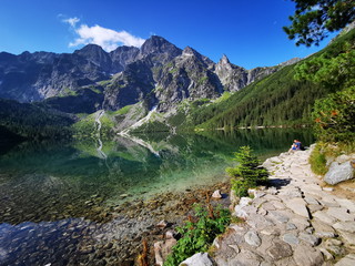 Morskie Oko has a view. Summer in the Tatras, holidays in the mountains. Poland Tatry.