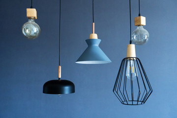 Interior decoration of stylish housing. Loft style incandescent lamp. Modern style home design