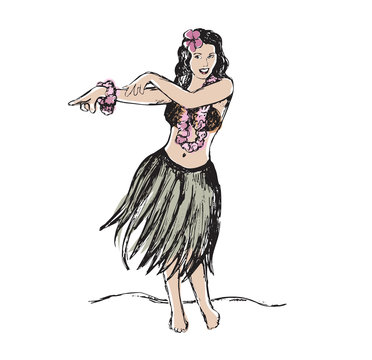 Hawaiian hula girl dance illustration - isolated vector graphic