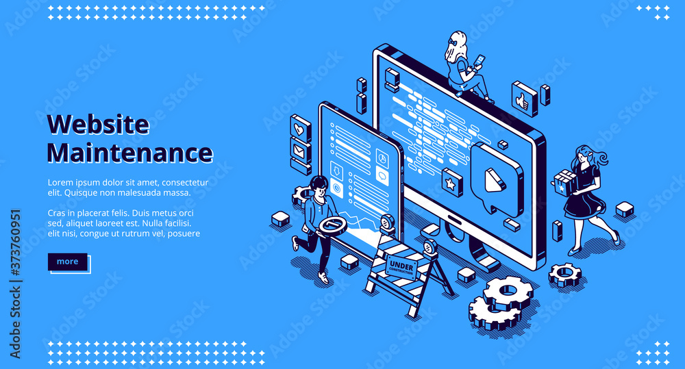 Wall mural website maintenance banner. concept of update internet software, development and management webpages