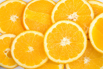 Sliced oranges isolated on white background, top view