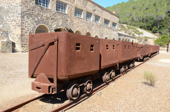 mining trolleys at montevecchio mine, sardinia, italy