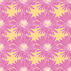 Fototapeta na wymiar Hottentot Fig floral seamless vector pattern. Illustration background of flowers with thin petals.