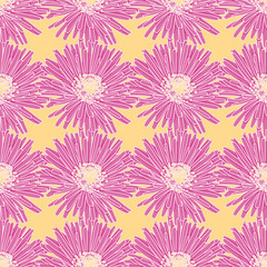 Hottentot Fig floral seamless vector pattern. Illustration background of flowers with thin petals.