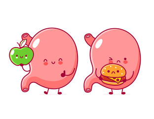 Happy with apple and sad with burger stomach organ
