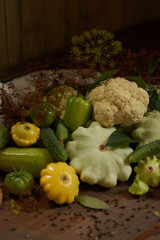 
Healthy organic vegetables on wooden background