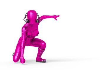 cyber soldier female crouching with copy space