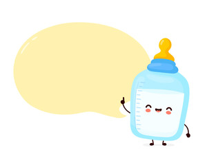 Fototapeta premium Cute happy baby bottle with nipple pacifier