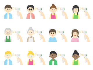 検温される人のイラストセット